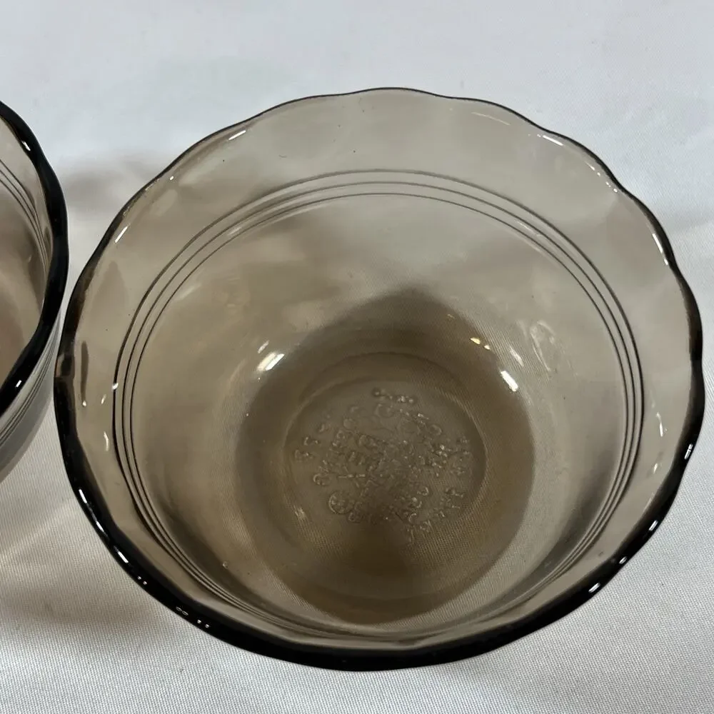 Vintage Set of 2 PYREX Smoke Glass Custard Cups Small Bowls 6oz Corning USA #463